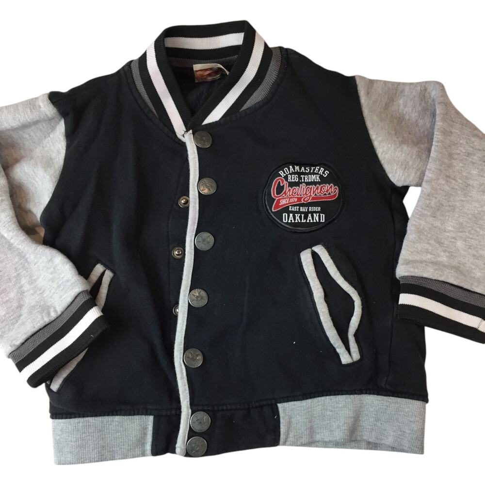 Chevignon Unlimited Togs Varsity Jacket Kids Size 6A Black Snap Button Front